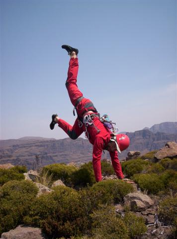 Gavin showing good balance on the summit of the Bell, Drakensberg, South Africa (Photo by Hannelie Morris)