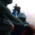 Getting on the hoist.
