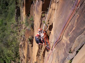 Stretcher hoisting at Howick Falls.