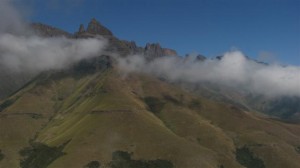 The mist over the Drakensberg on our way out.