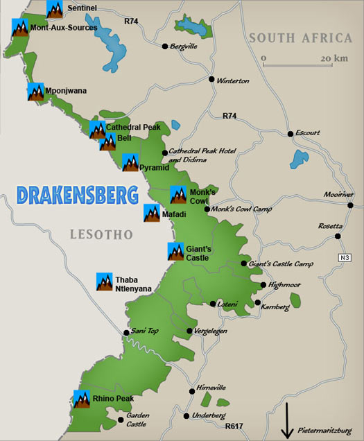  Climbing Map South Africa - Drakensberg Map
